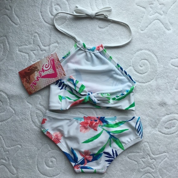 Kanu Surf Leonie White Tropical Print Bikini Set - Size 3T - Picture 2 of 6
